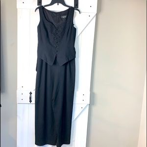 Women’s Laundry Black Vintage Embroidered Sleeveless Jumpsuit with Vest Size 6